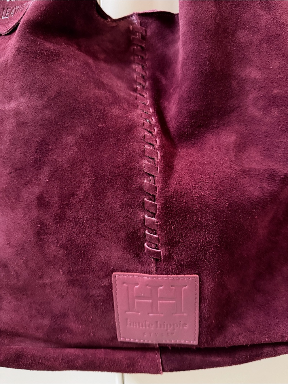 Haute Hippie Women’s Festival Genuine Suede Slouchy Hobo Bag – Rich Burgundy - Picture 4 of 8
